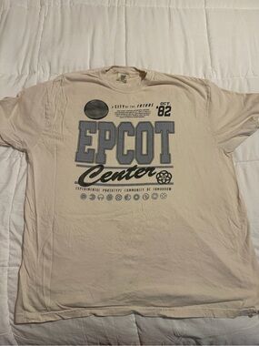 Circa Society- EPCOT Center Oct. '82 Vintage Style Tee - Beige with Blue Print